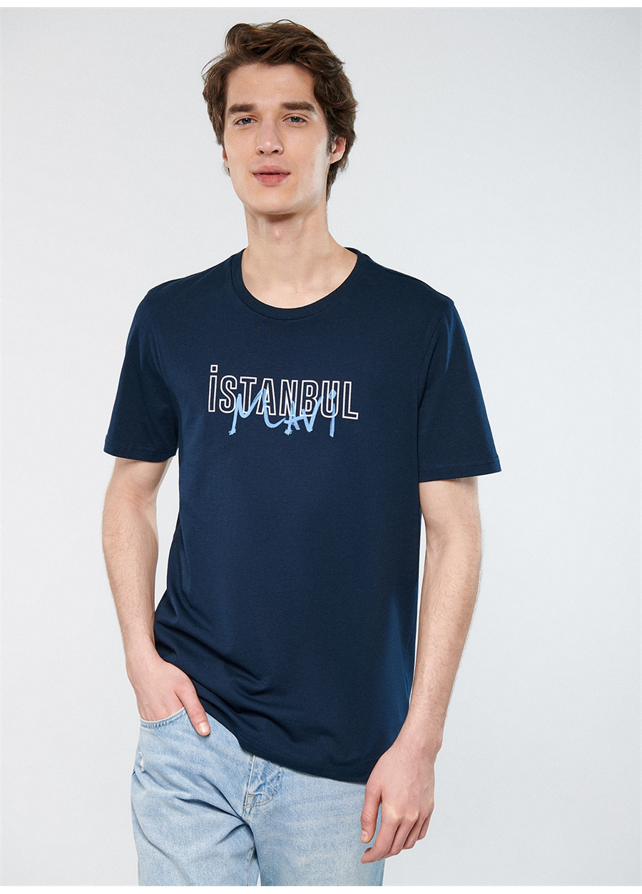 Mavi Düz Yaka Baskılı Lacivert Erkek T-Shirt M067114-34319_İSTANBUL BASKI TİŞÖRT