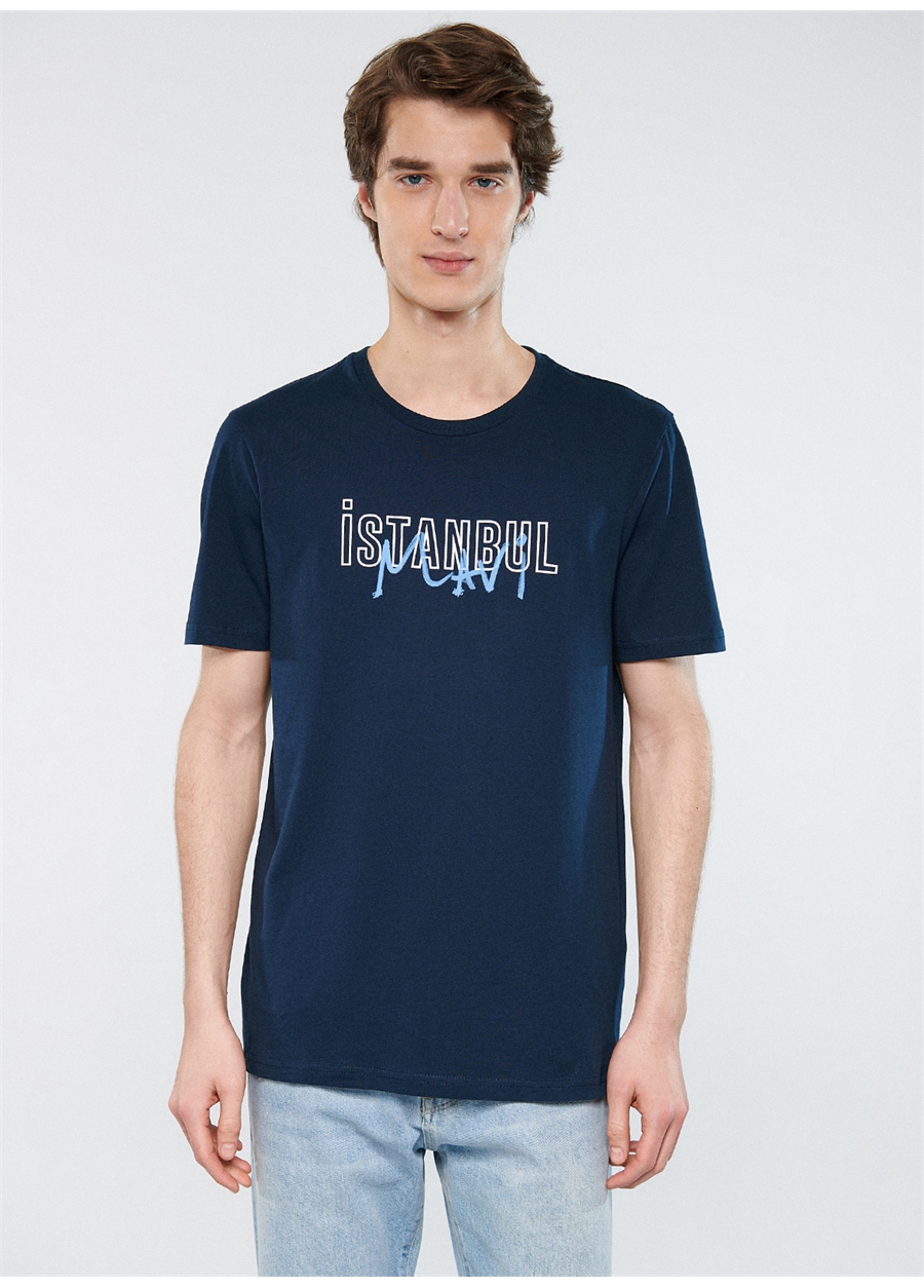 Mavi Düz Yaka Baskılı Lacivert Erkek T-Shirt M067114-34319_İSTANBUL BASKI TİŞÖRT_1