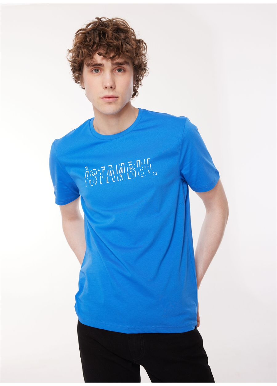 Mavi Düz Yaka Baskılı Mavi Erkek T-Shirt M067115-81347_İSTANBUL BASKI TİŞÖRT