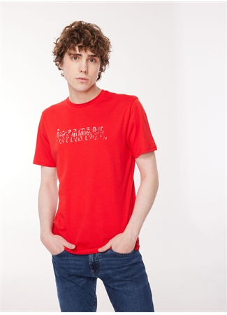 Mavi Düz Yaka Baskılı Kırmızı Erkek T-Shirt M067115-70471_İSTANBUL BASKI TİŞÖRT