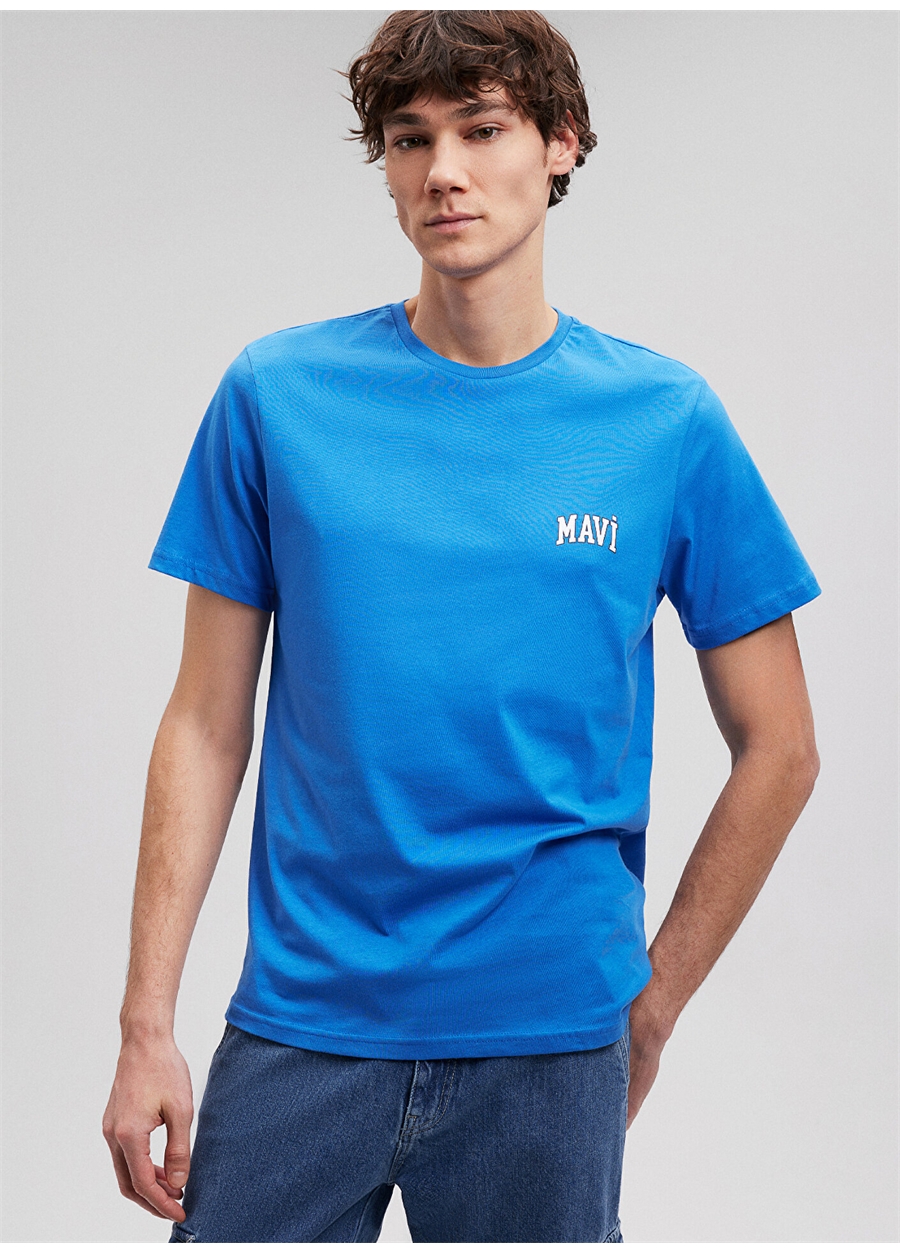 Mavi Düz Yaka Düz Mavi Erkek T-Shirt M0611714-81347_MAVİ LOGO TİŞÖRT_1