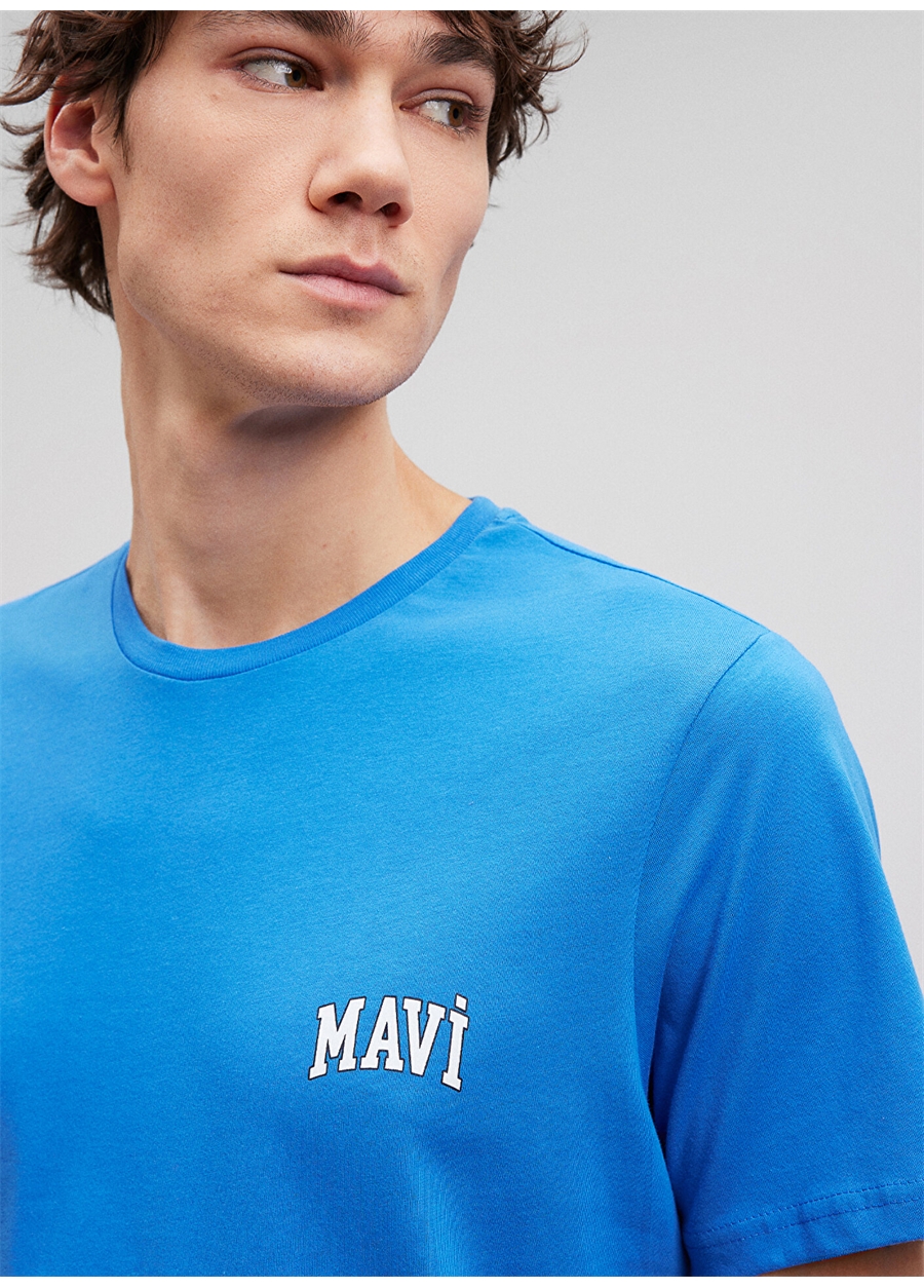 Mavi Düz Yaka Düz Mavi Erkek T-Shirt M0611714-81347_MAVİ LOGO TİŞÖRT_4