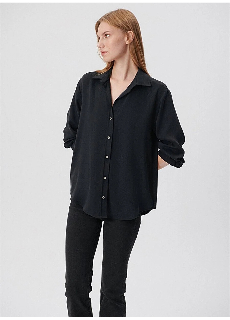 Mavi Oversize Gömlek Yaka Siyah Kadın Gömlek M1210605-900-UZUN KOLLU GÖMLEK