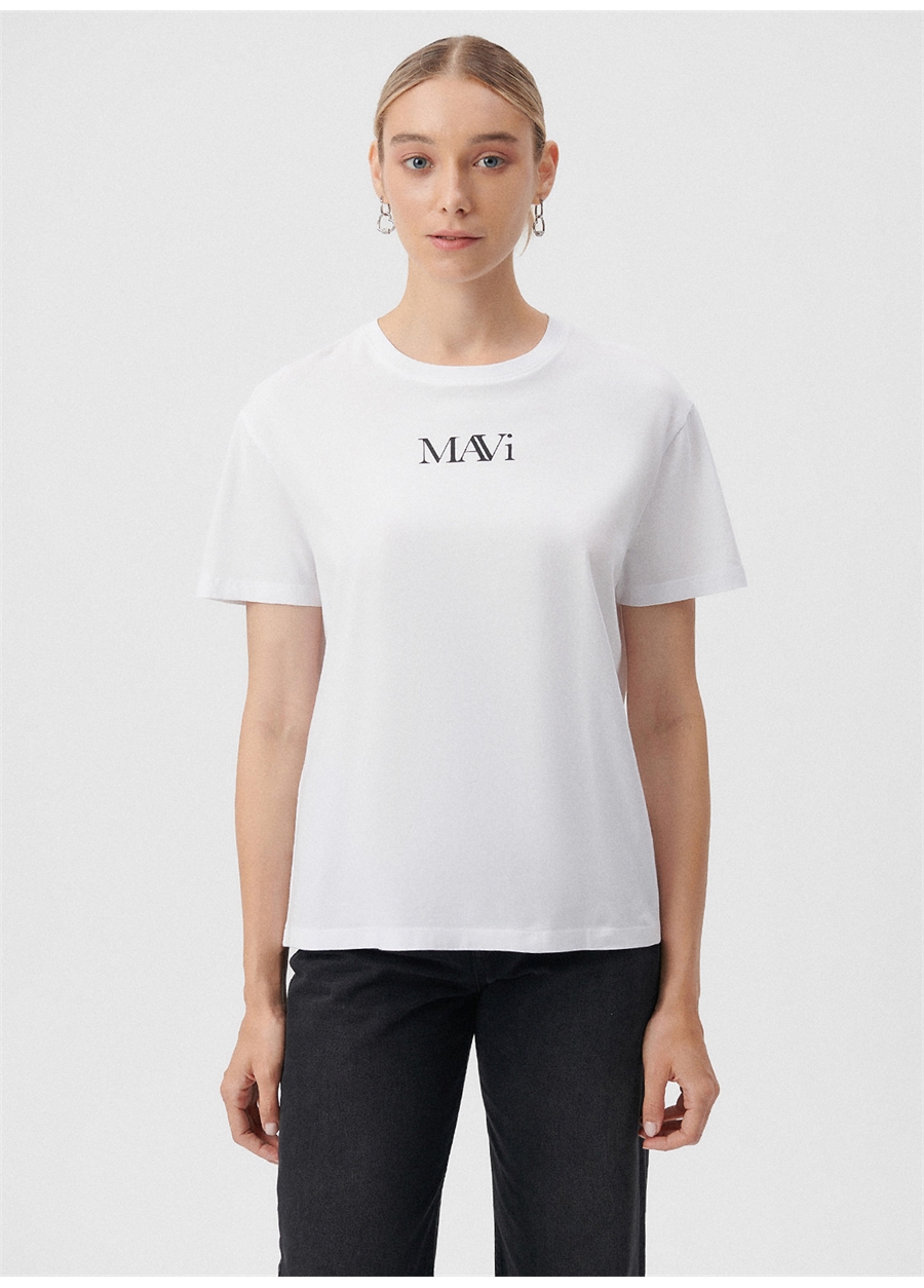 Mavi Bisiklet Yaka Beyaz Kadın T-Shirt M1611594-620-MAVI LOGO TSHIRT_1