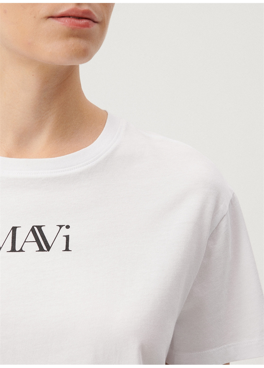 Mavi Bisiklet Yaka Beyaz Kadın T-Shirt M1611594-620-MAVI LOGO TSHIRT_3