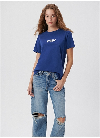 Mavi Bisiklet Yaka Mavi Kadın T-Shirt M1610622-70722-MİAV BASKILI TİŞÖRT