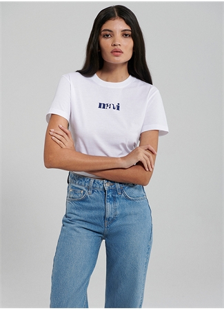 Mavi Bisiklet Yaka Beyaz Kadın T-Shirt M1612241-620-LOGO TIŞORT