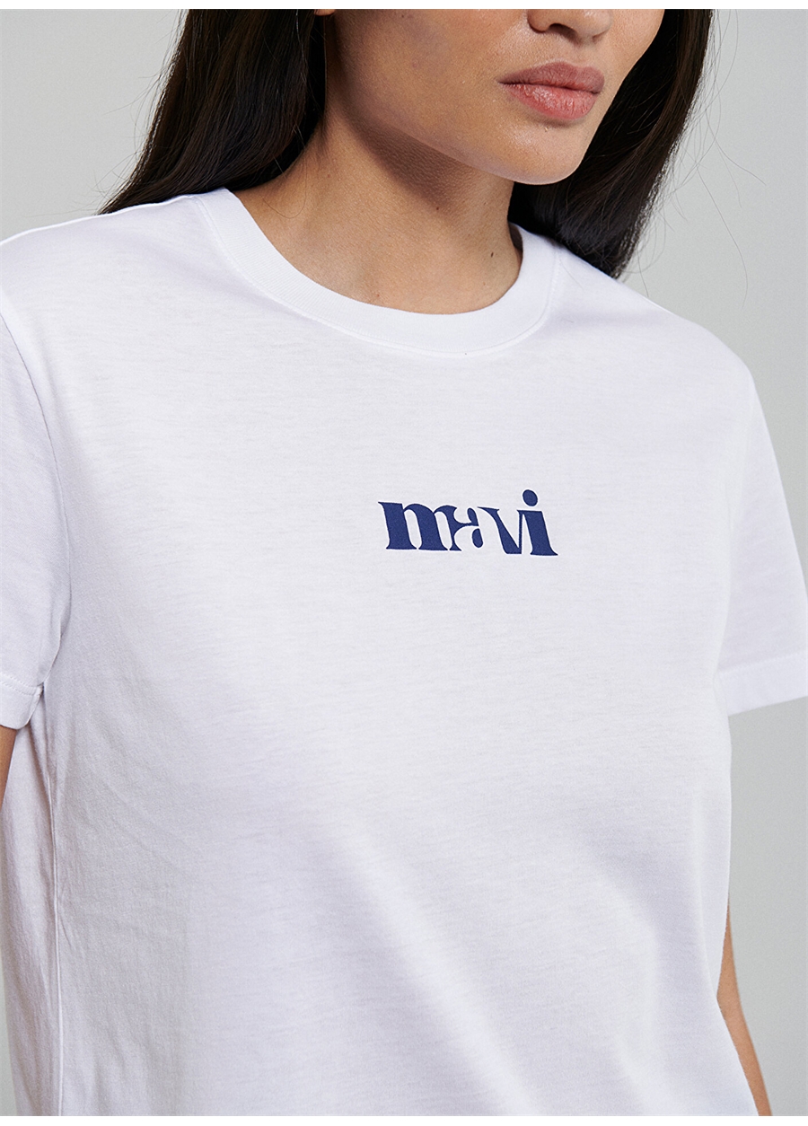 Mavi Bisiklet Yaka Beyaz Kadın T-Shirt M1612241-620-LOGO TIŞORT_3