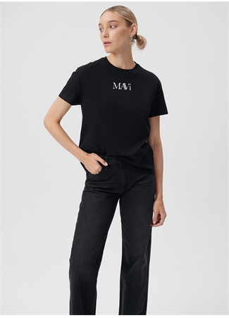 Mavi Bisiklet Yaka Siyah Kadın T-Shirt M1611594-900-MAVI LOGO TSHIRT