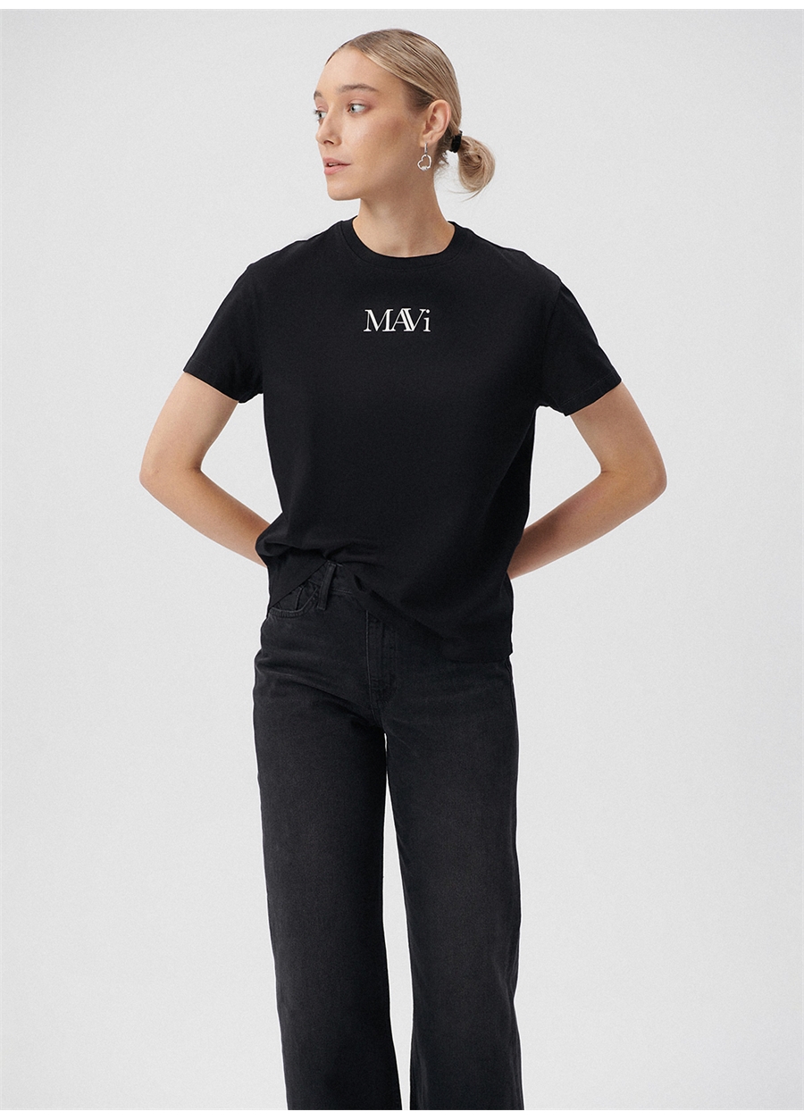 Mavi Bisiklet Yaka Siyah Kadın T-Shirt M1611594-900-MAVI LOGO TSHIRT_1