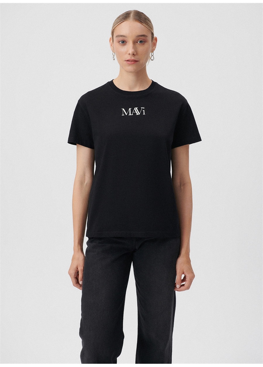 Mavi Bisiklet Yaka Siyah Kadın T-Shirt M1611594-900-MAVI LOGO TSHIRT_2