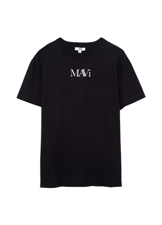 Mavi Bisiklet Yaka Siyah Kadın T-Shirt M1611594-900-MAVI LOGO TSHIRT_6