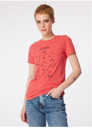 Mavi Bisiklet Yaka Pembe Kadın T-Shirt M1612205-70985-GRAFIK TIŞORT