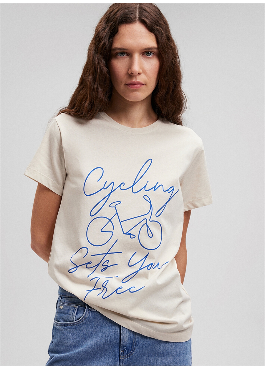 Mavi Bisiklet Yaka Gri Kadın T-Shirt M1612214-70134-GRAFIK TIŞORT