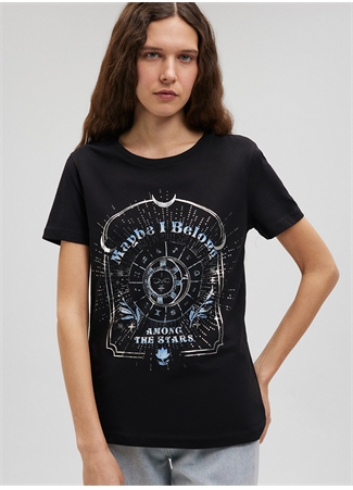 Mavi Bisiklet Yaka Siyah Kadın T-Shirt M1612396-900-GRAFİK BASKILI TİŞÖRT