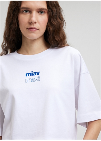 Mavi Bisiklet Yaka Beyaz Kadın T-Shirt M1612454-620-MIAV BASKILI CROP TİŞÖ_1