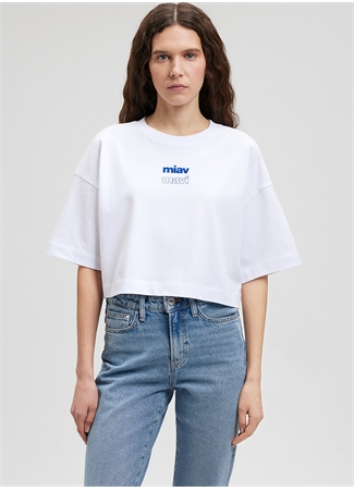 Mavi Bisiklet Yaka Beyaz Kadın T-Shirt M1612454-620-MIAV BASKILI CROP TİŞÖ_2