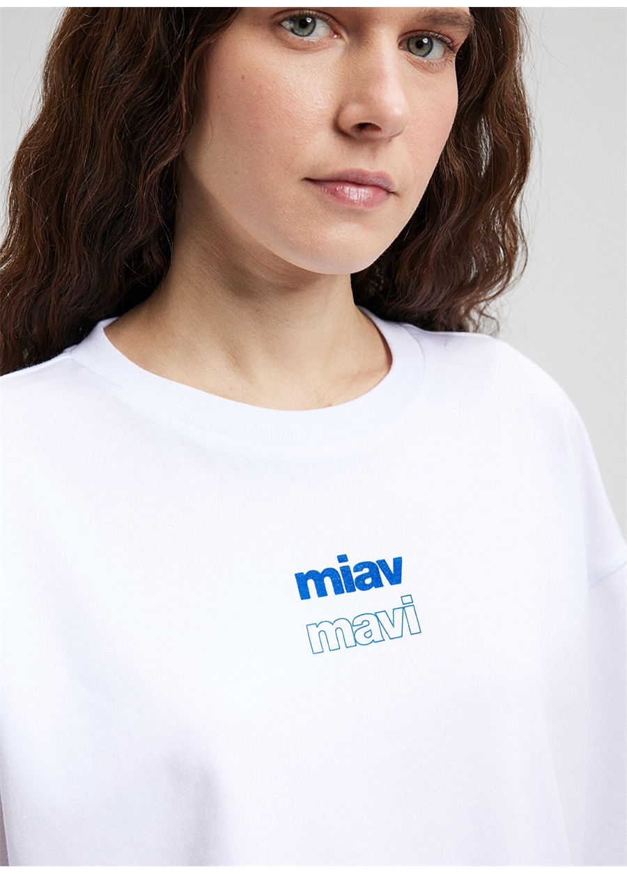 Mavi Bisiklet Yaka Beyaz Kadın T-Shirt M1612454-620-MIAV BASKILI CROP TİŞÖ_4