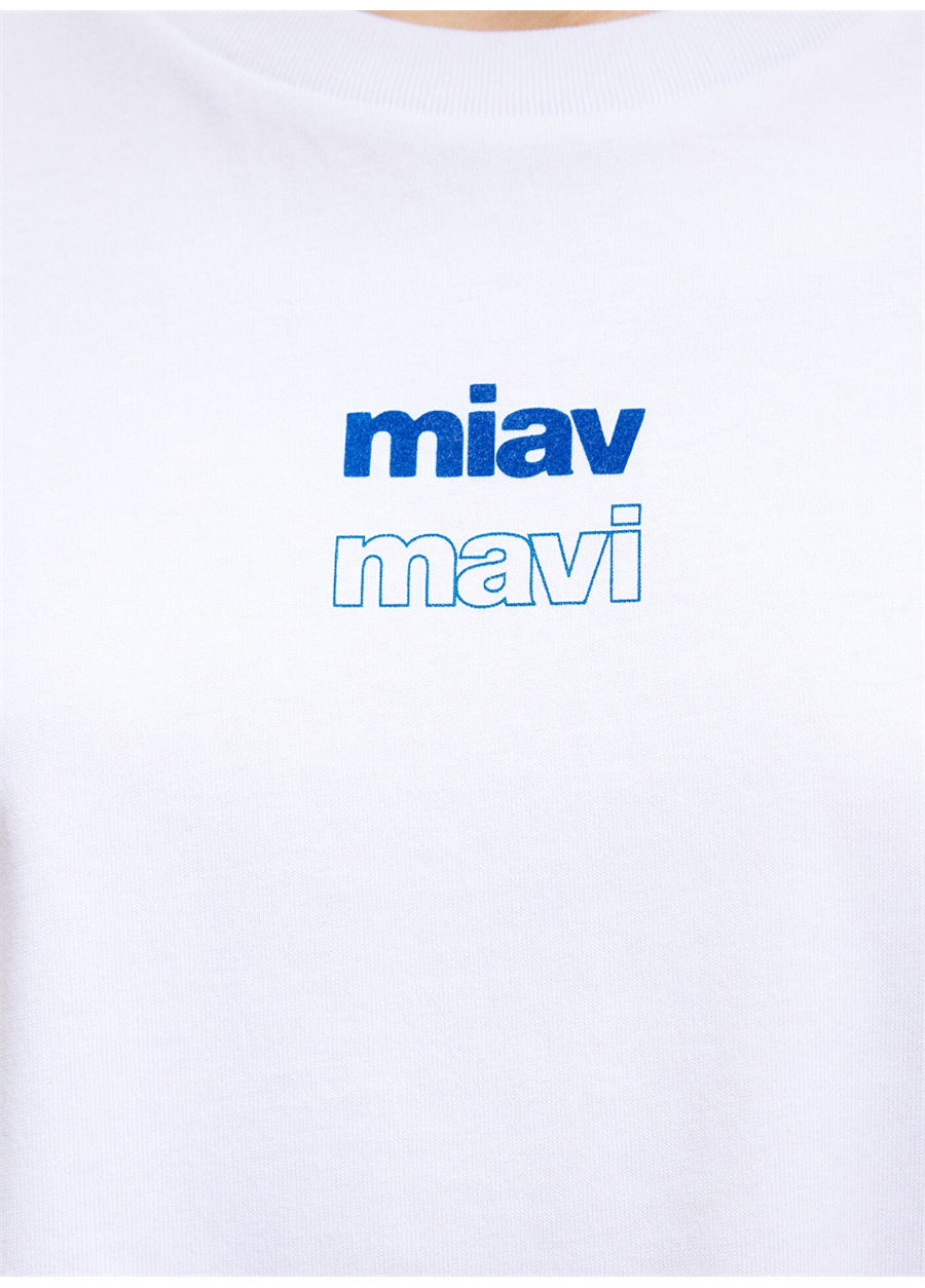 Mavi Bisiklet Yaka Beyaz Kadın T-Shirt M1612454-620-MIAV BASKILI CROP TİŞÖ_5