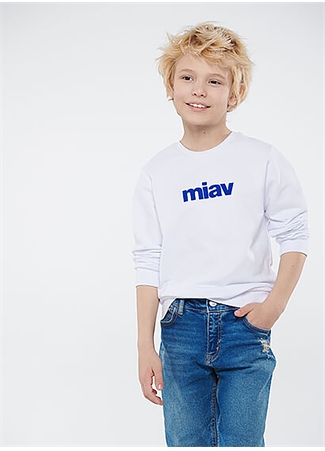 Mavi Baskılı Erkek Beyaz Sweatshırt MIAV BASKILI SWEATSHIRTS White