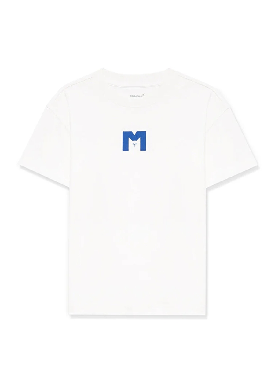 Mavi Baskılı Ekru Kız Çocuk T-Shirt M KEDİ BASKILI TİŞÖRT Off White, Ec_0