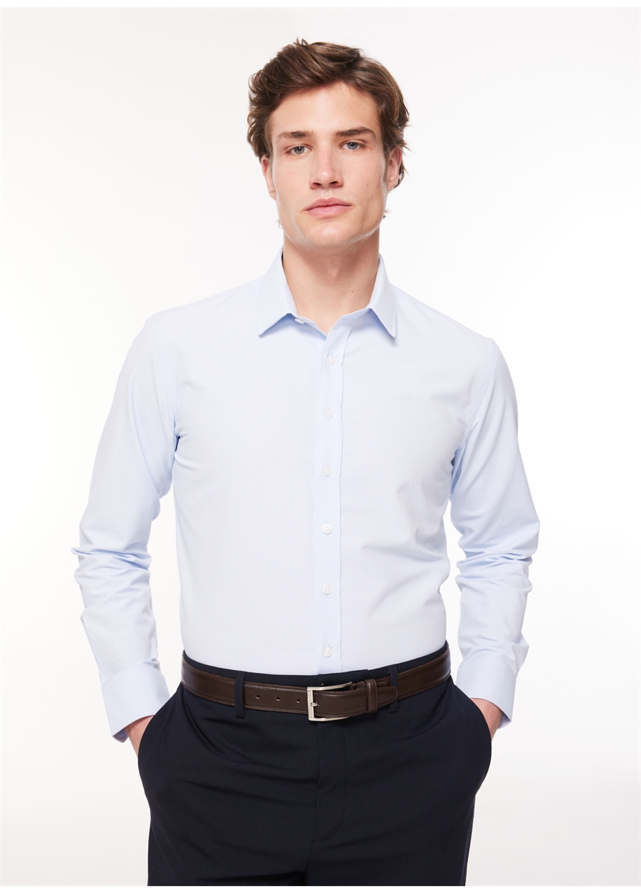 Network Slim Fit Gömlek Yaka Düz Açık Mavi Erkek Gömlek 1083889