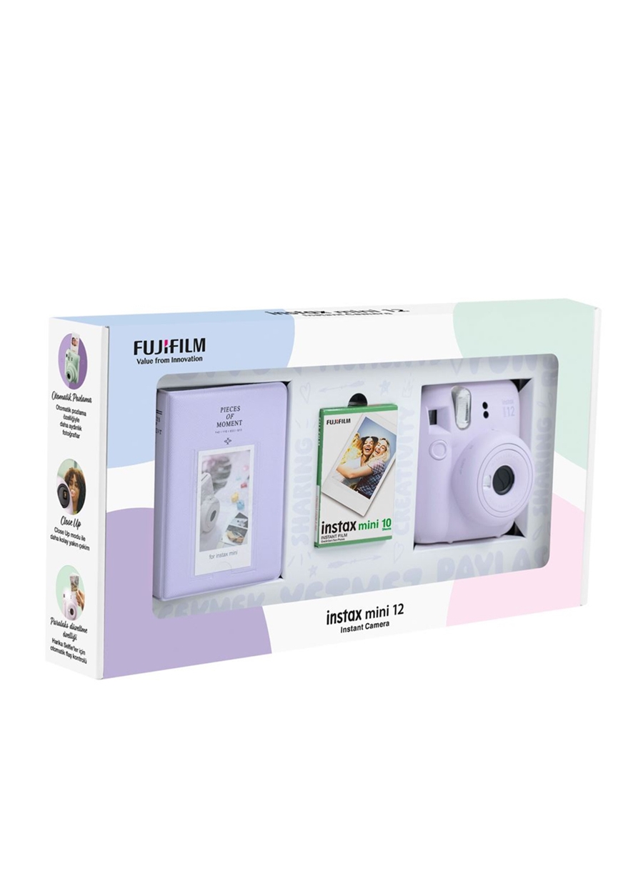 Instax Mini 12 Lila Fotoğraf Makinesi 10'Lu Film Ve PVC Albüm Bundle Box_1