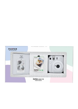 Instax Mini 12 Beyaz Fotoğraf Makinesi 10'Lu Film Ve PVC Albüm Bundle Box_0