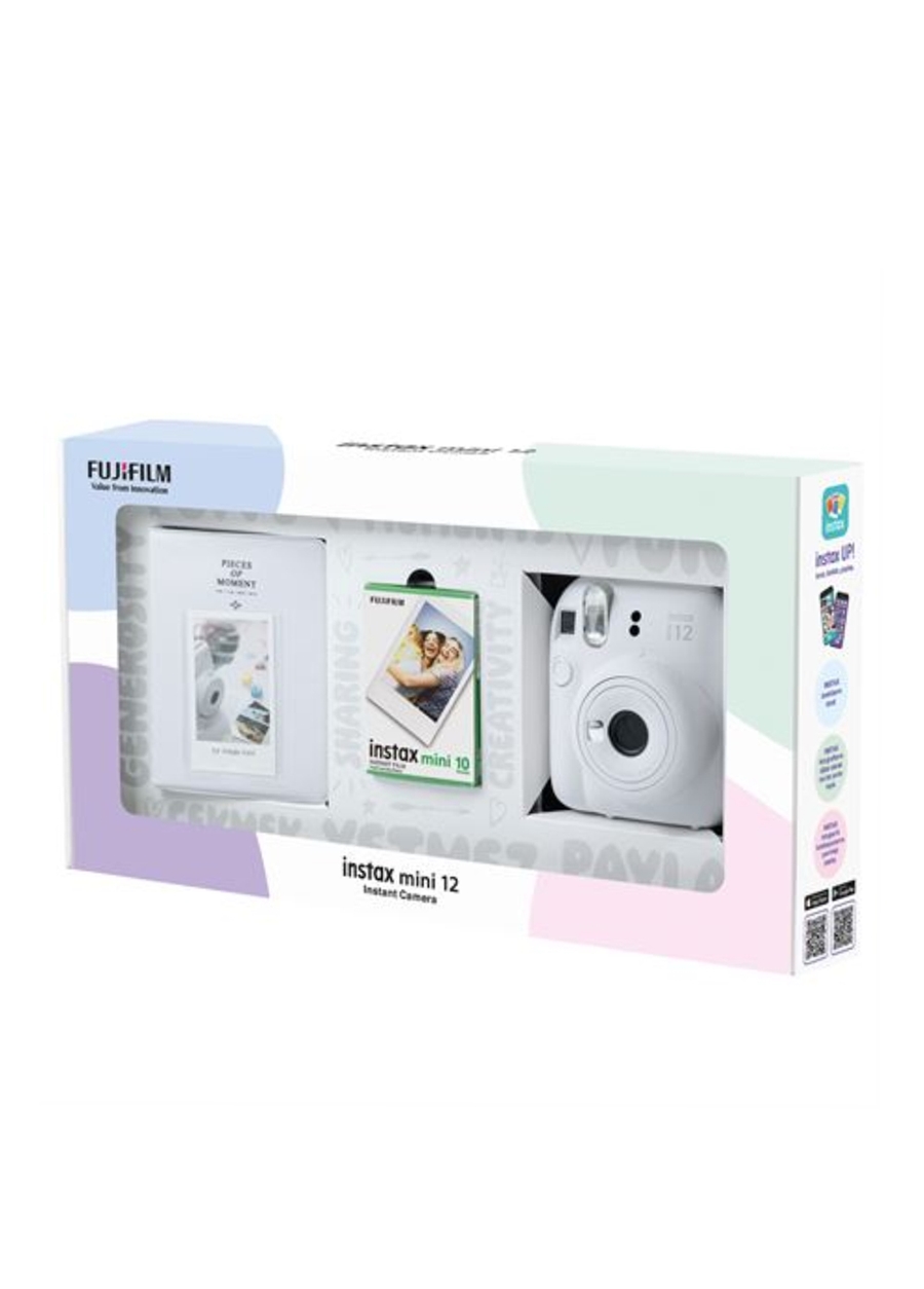 Instax Mini 12 Beyaz Fotoğraf Makinesi 10'Lu Film Ve PVC Albüm Bundle Box_1