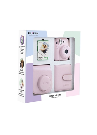 Instax Mini 12 Pembe Fotoğraf Makinesi 10'Lu Film Kare Albüm Ve Deri Kılıf Bundle Box_1