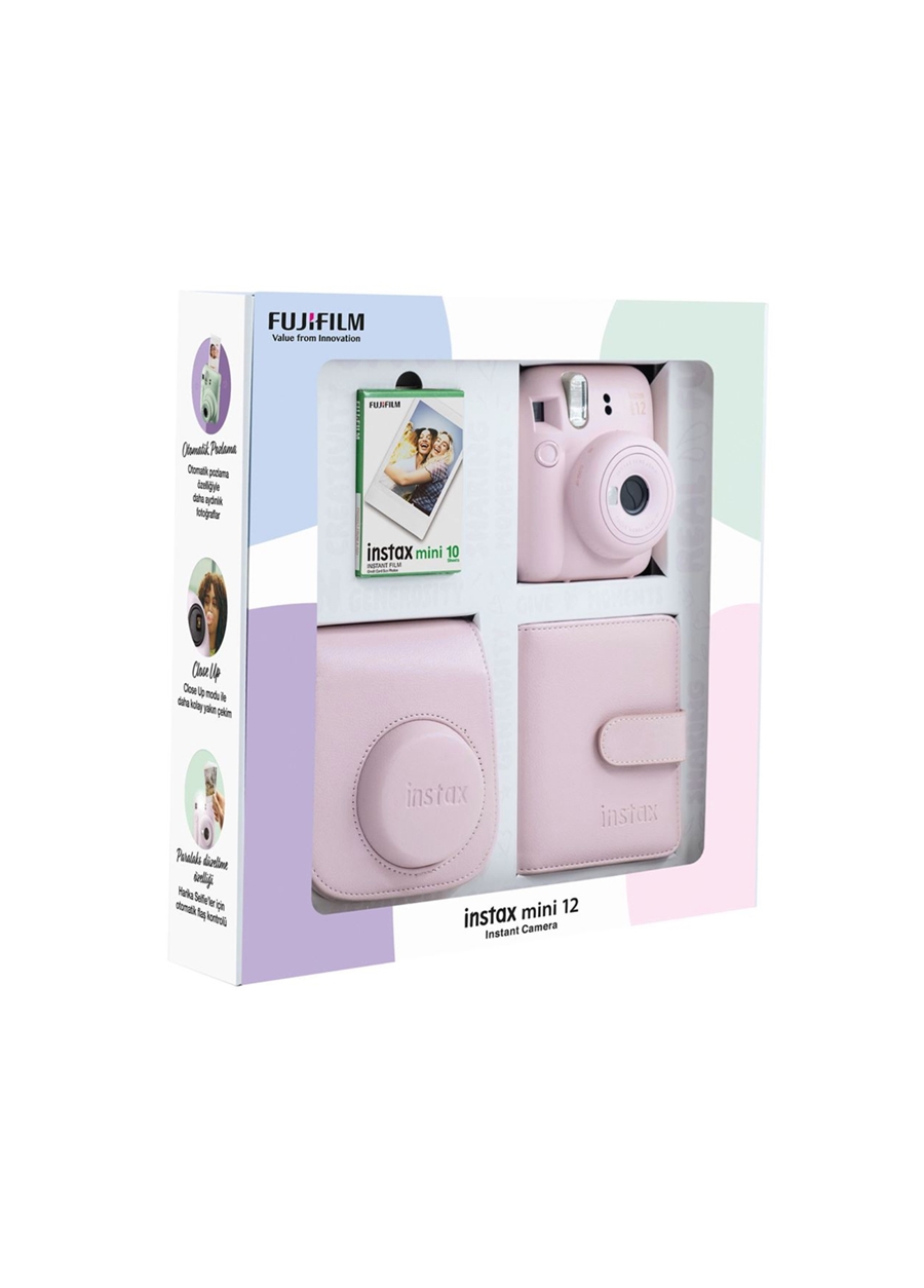 Instax Mini 12 Pembe Fotoğraf Makinesi 10'Lu Film Kare Albüm Ve Deri Kılıf Bundle Box_1