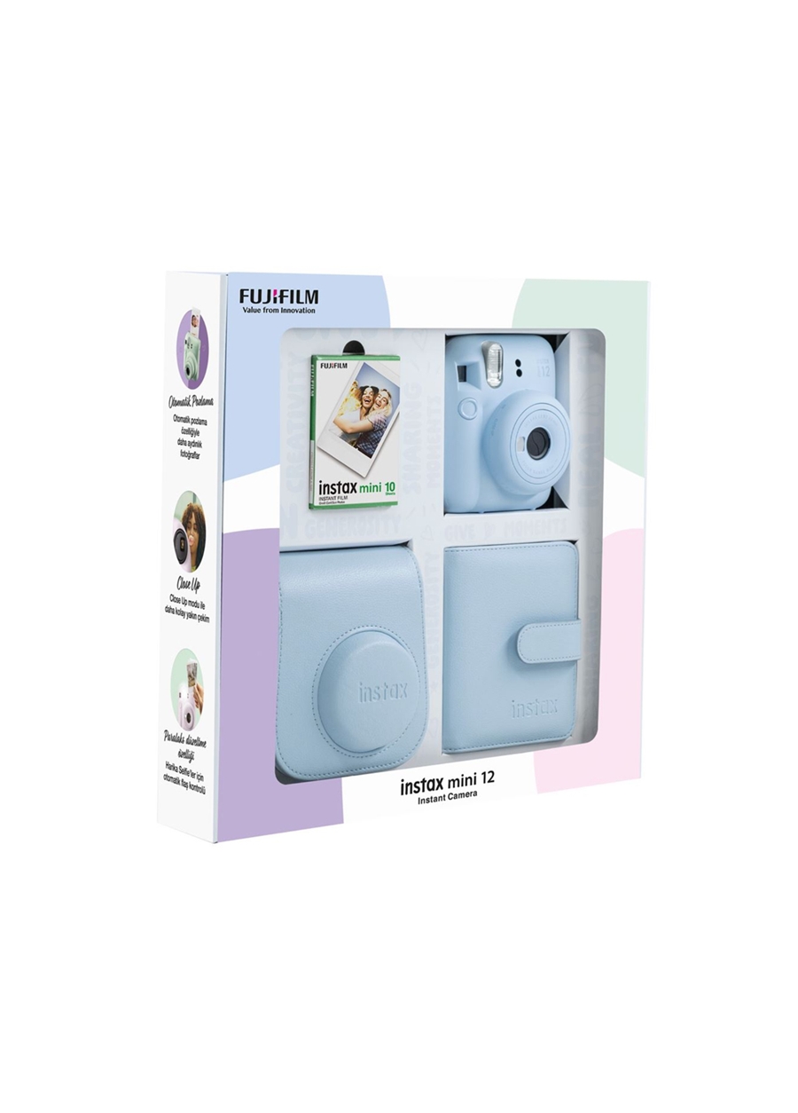 Instax Mini 12 Mavi Fotoğraf Makinesi 10'Lu Film Kare Albüm Ve Deri Kılıf Bundle Box_1