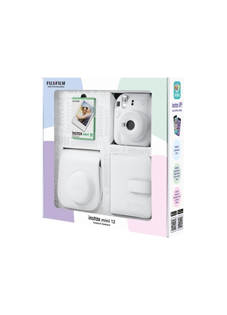 Instax Mini 12 Beyaz Fotoğraf Makinesi 10'Lu Film Kare Albüm Ve Deri Kılıf Bundle Box_1