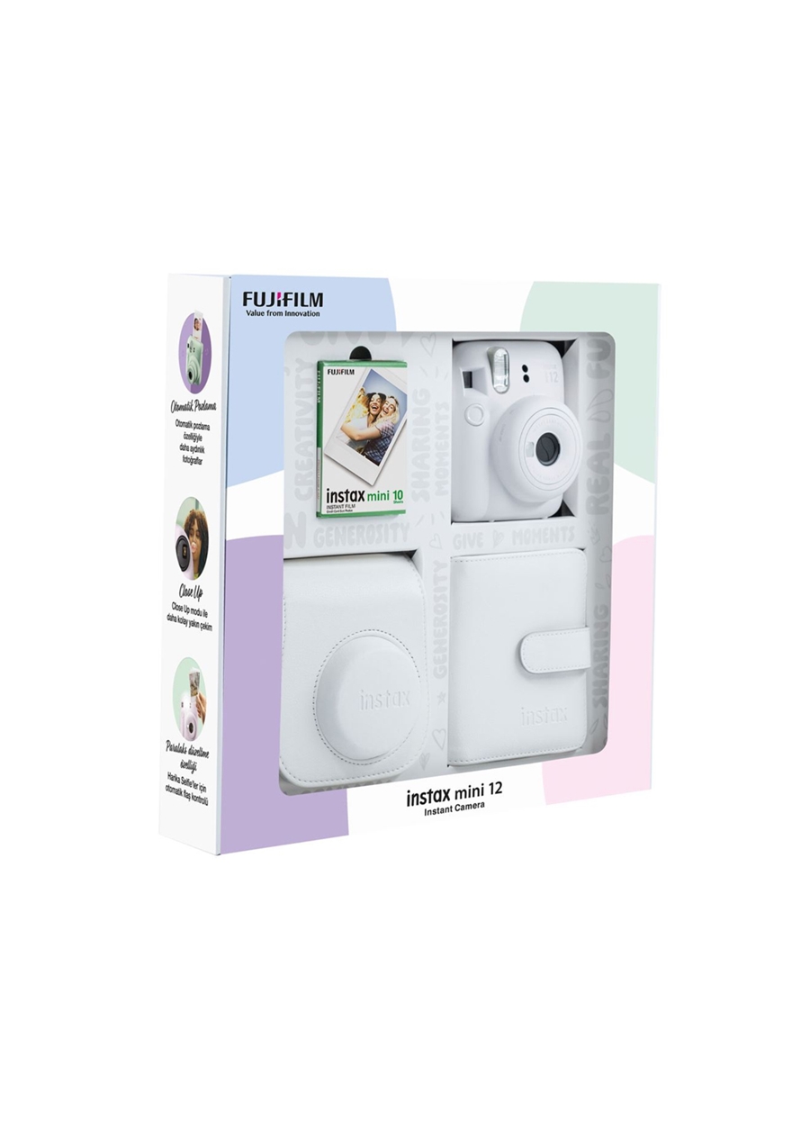 Instax Mini 12 Beyaz Fotoğraf Makinesi 10'Lu Film Kare Albüm Ve Deri Kılıf Bundle Box_2