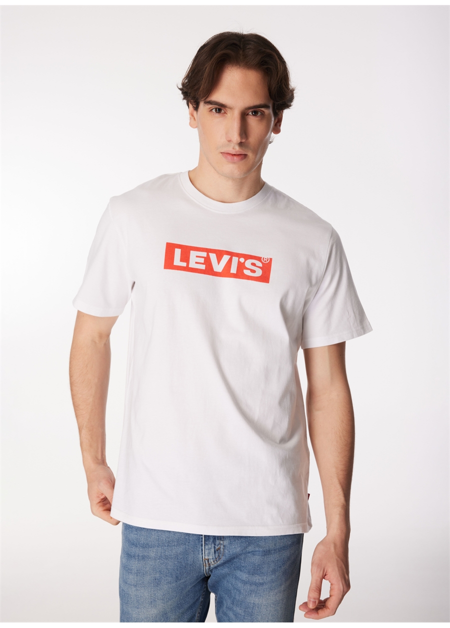 Levis Bisiklet Yaka Baskılı Beyaz Erkek T-Shirt 16143-0181_SS RELAXED FIT TEE BOXTA