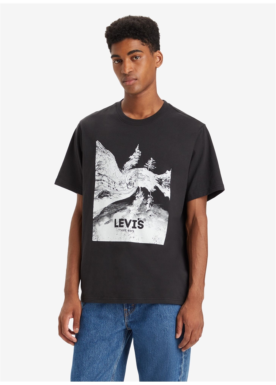 Levis Bisiklet Yaka Baskılı Siyah Erkek T-Shirt A2082-0163_SS RELAXED FIT TEE SSNL