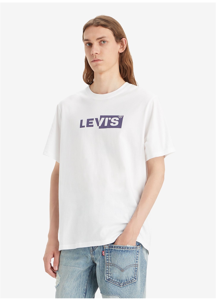 Levis Bisiklet Yaka Baskılı Beyaz Erkek T-Shirt A2082-0168_SS RELAXED FIT TEE SSNL
