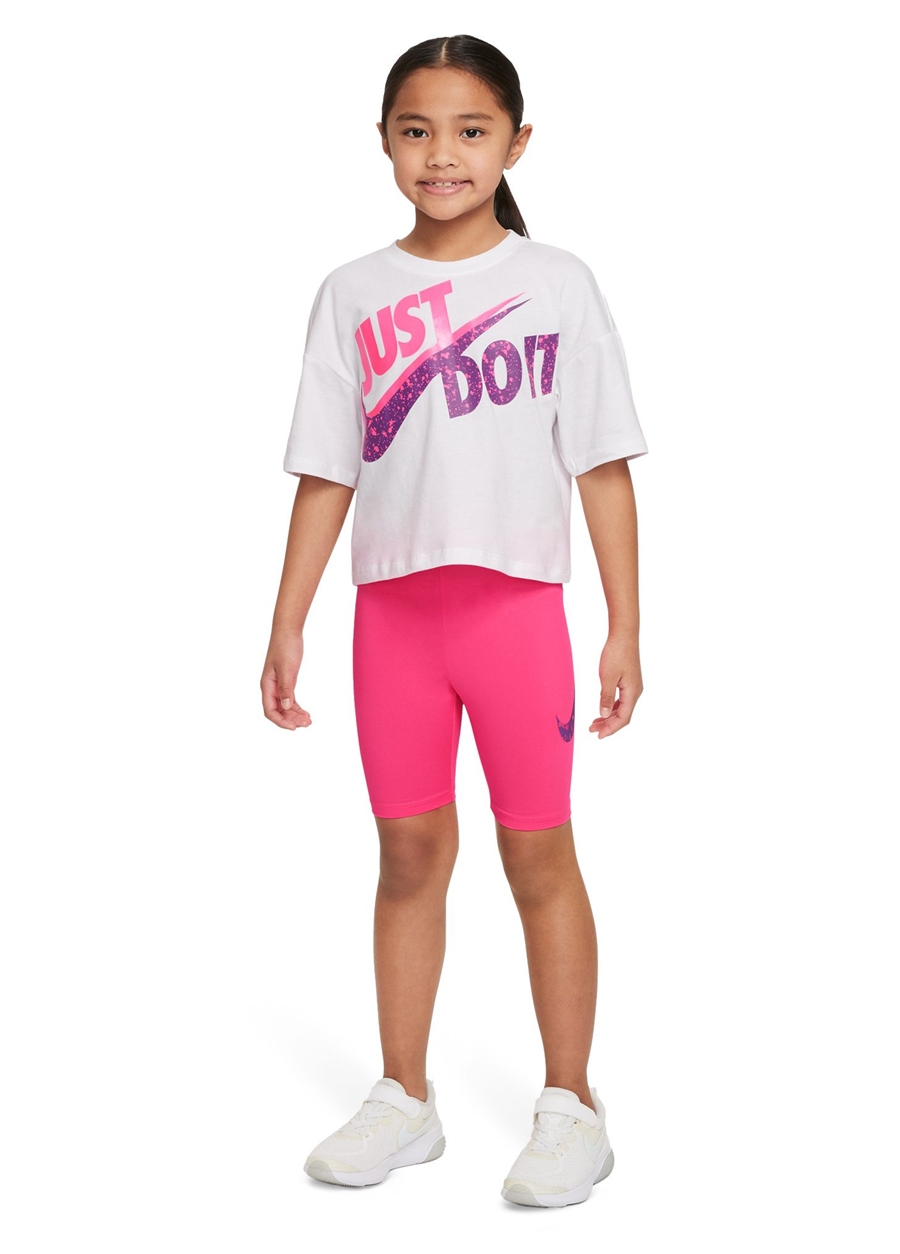 Nike Lastikli Bel Normal Beyaz - Mor Kadın Şort Takım 36L711-P84-NKG BOXY TEE/SHORT SET_0