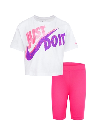 Nike Lastikli Bel Normal Beyaz - Mor Kadın Şort Takım 36L711-P84-NKG BOXY TEE/SHORT SET_1