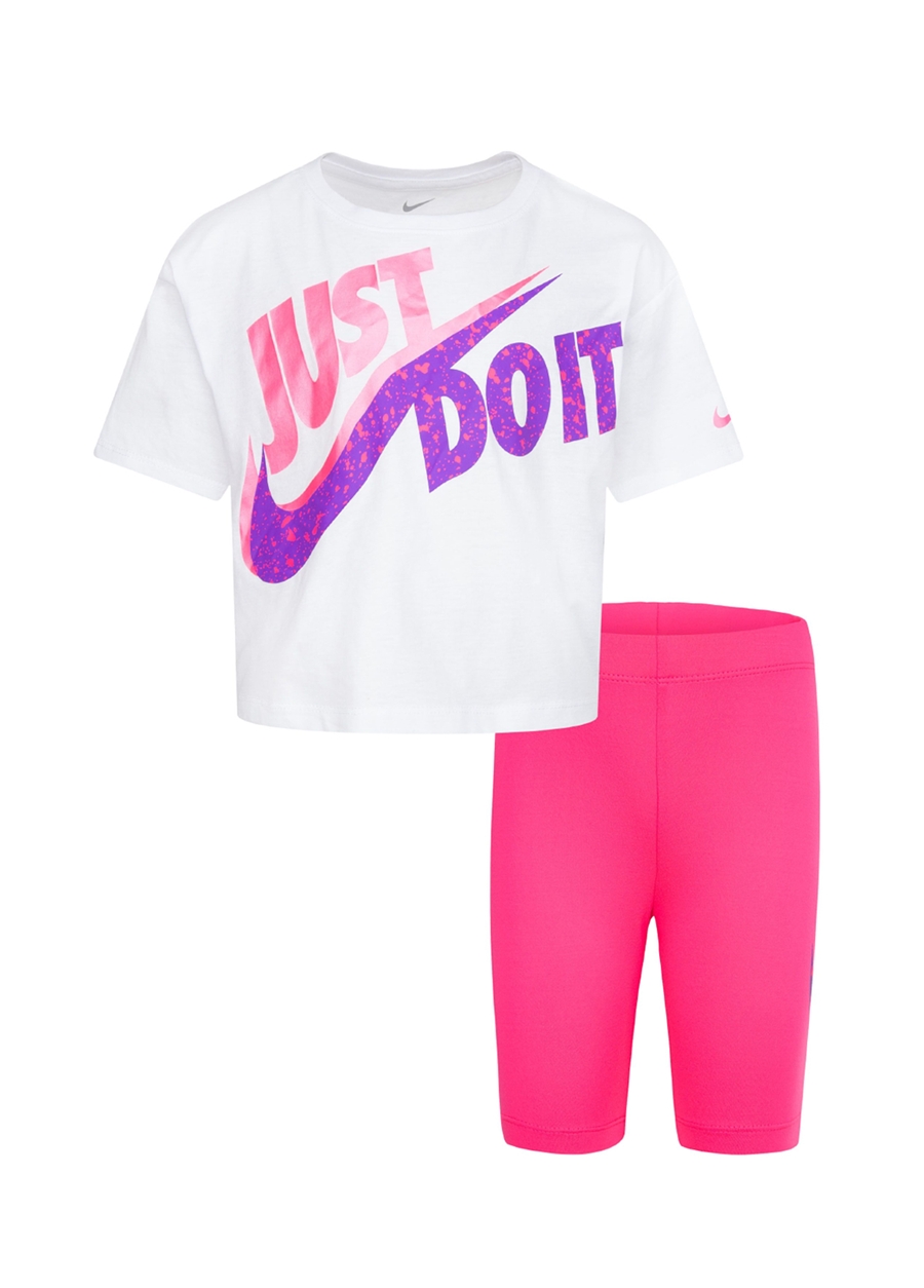 Nike Lastikli Bel Normal Beyaz - Mor Kadın Şort Takım 36L711-P84-NKG BOXY TEE/SHORT SET_1