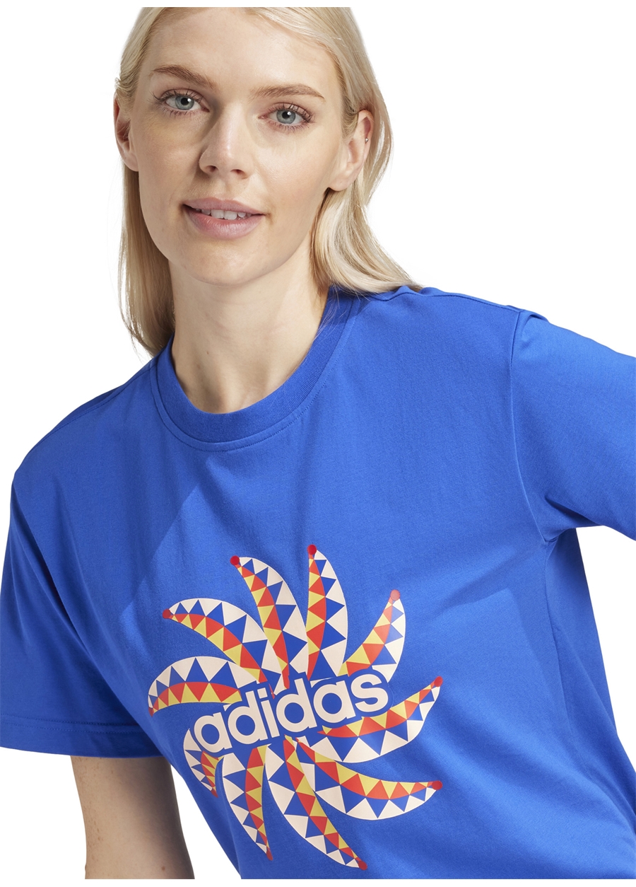 Adidas Mavi Kadın Yuvarlak Yaka T-Shirt IQ4485 FARM