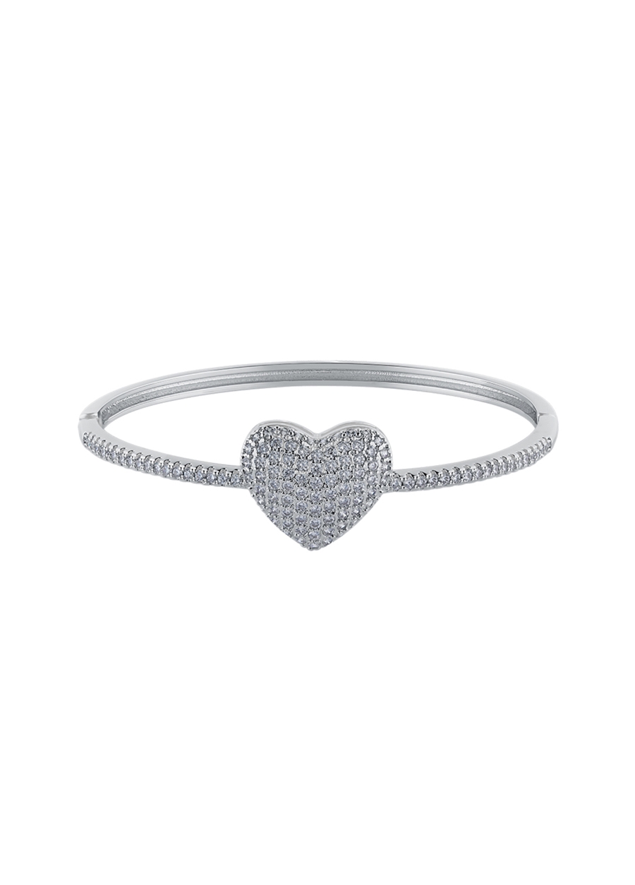 Treasure&Co. Gümüş Renk Kadın Kalp Detay Çelik Kelepçe Bileklik