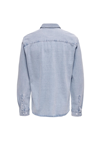 Only & Sons Rahat Mavi - Buz Erkek Denim Gömlek ONSBENNY REG CHAMBRAY LS SHIRT_0