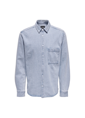 Only & Sons Rahat Mavi - Buz Erkek Denim Gömlek ONSBENNY REG CHAMBRAY LS SHIRT_1