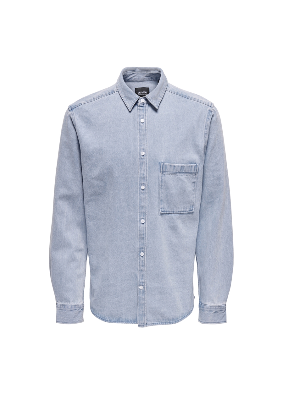 Only & Sons Rahat Mavi - Buz Erkek Denim Gömlek ONSBENNY REG CHAMBRAY LS SHIRT_1