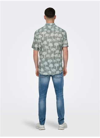 Only & Sons Normal Su Yeşili Desenli Erkek Gömlek ONSBRONX REG AOP POPLIN SS SHIRT_4