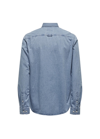 Only & Sons Normal Mavi - Buz Düz Erkek Gömlek ONSDAY REG BTN DOWN CHAMBRAY LS SHI_7