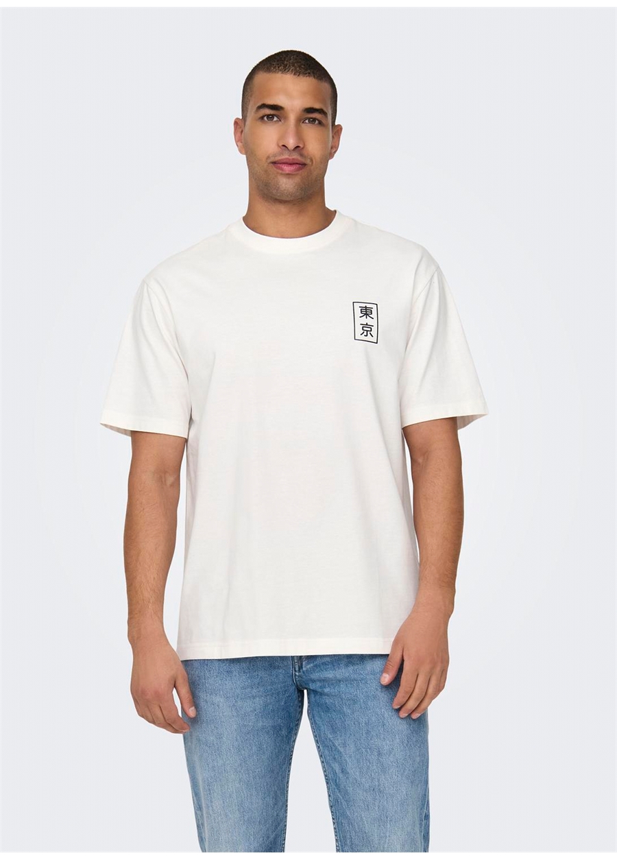 Only & Sons O Yaka Baskılı Beyaz Erkek T-Shirt ONSKACE RLX JAP SS TEE