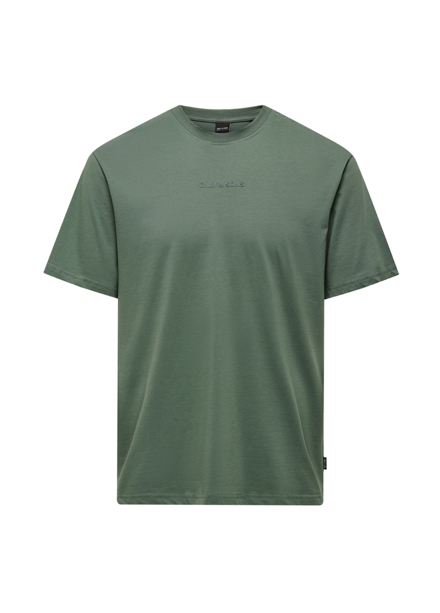 Only & Sons O Yaka Baskılı Su Yeşili Erkek T-Shirt ONSLEVI LIFE REG TEXT SS TEE NOOS