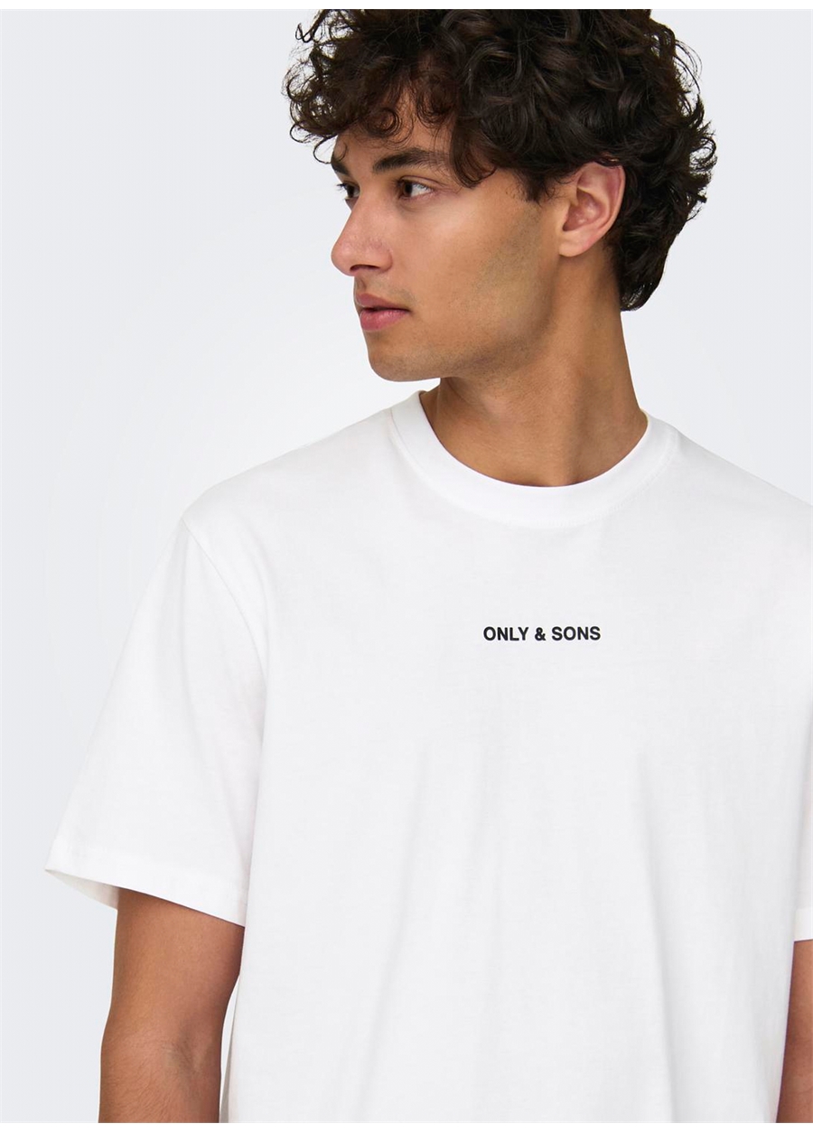 Only & Sons O Yaka Baskılı Kırık Beyaz Erkek T-Shirt ONSLEVI LIFE REG TEXT SS TEE NOOS_0